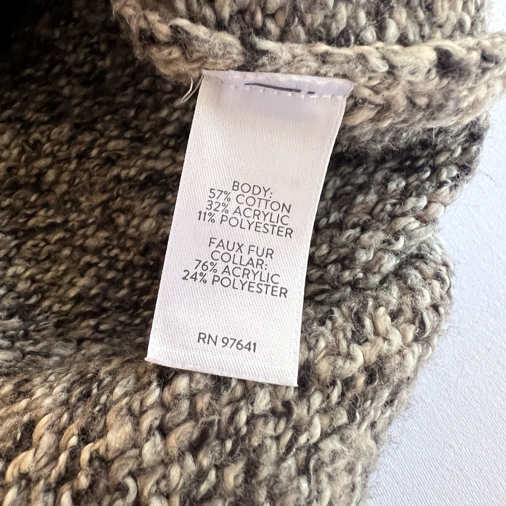 J JILL Chunky Soft Cozy Oversized Long Fur Collar Sweater Cardigan MEDIUM Petite - Picture 5 of 12